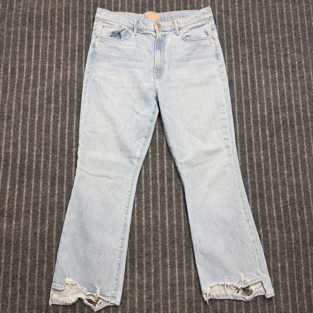 Mother Womens The Insider Crop Step Chew Jeans 32 Light Blue Distressed Flare